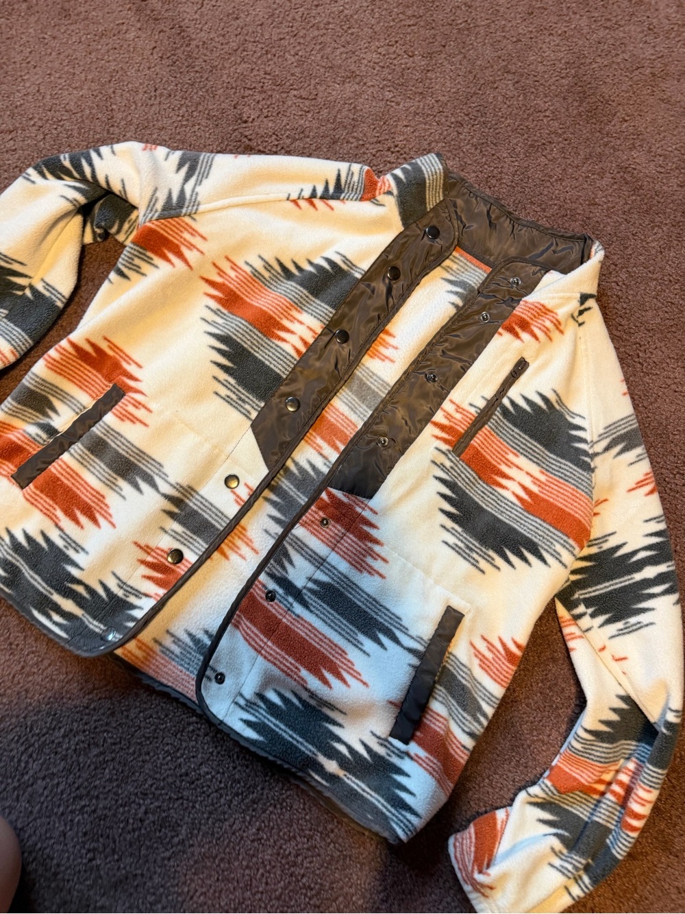 Aztec-Pattern Fleece Jacket in Cream & Rust